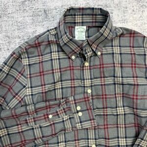Brooks Brothers Shirt Mens Small Milano Slim Gray Plaid Non Iron Supima Cotton